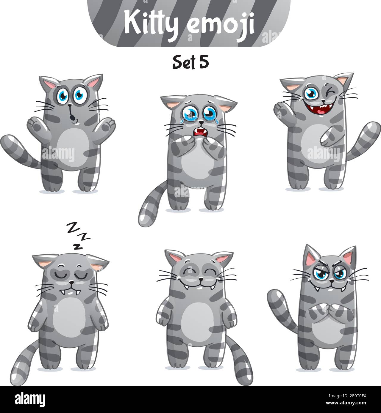 Ensemble vectoriel de caractères tabby Cat. Ensemble 5 Illustration de Vecteur