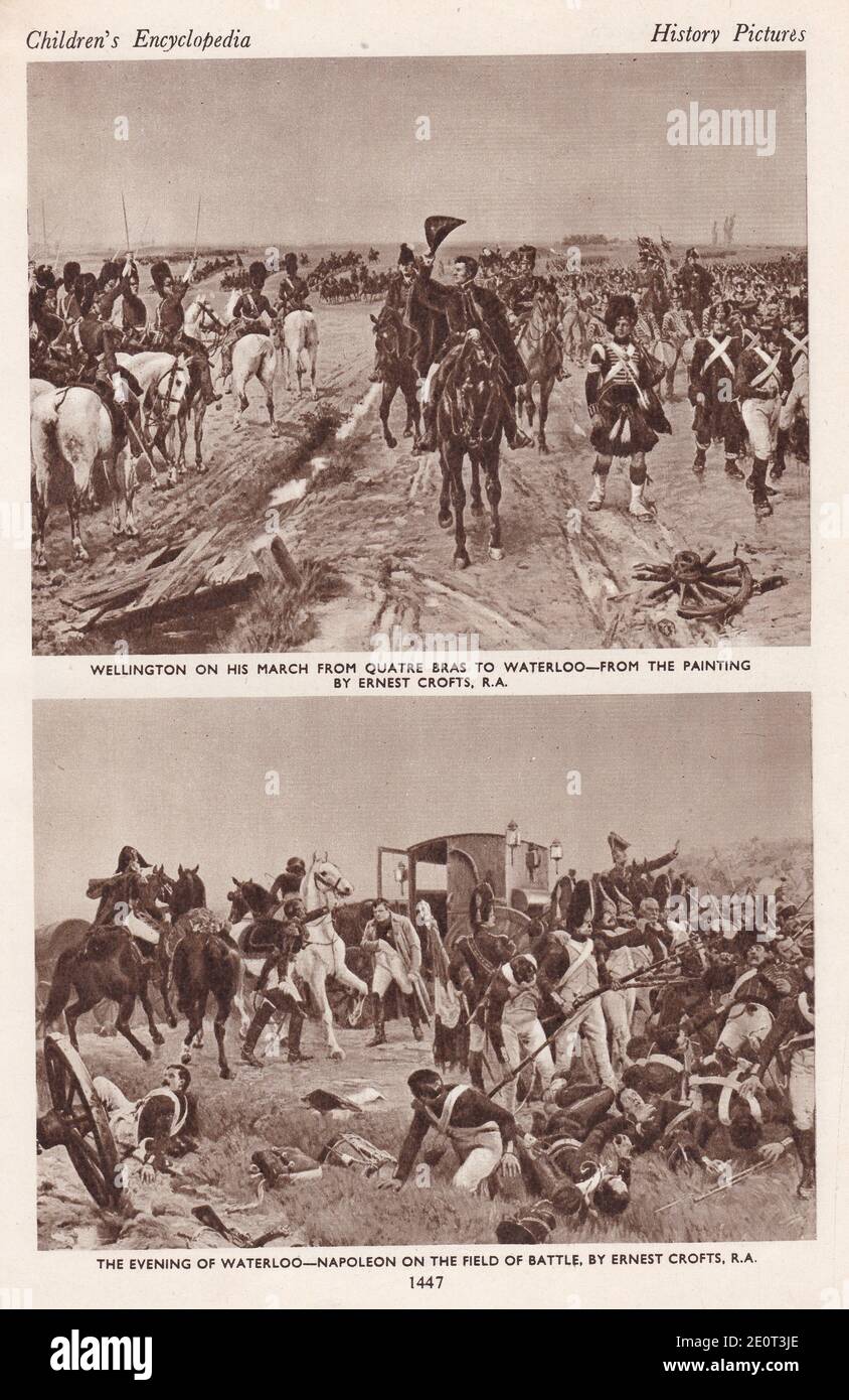 Wellington sur sa marche de quatre bras à Waterloo / la soirée de Waterloo - Napoléon sur le champ de bataille. Banque D'Images