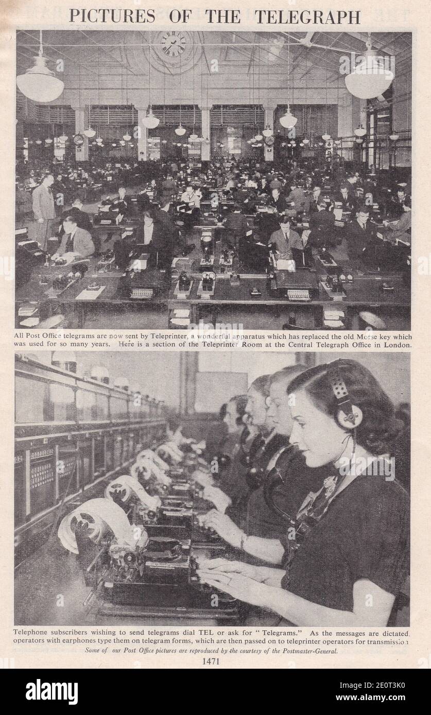 Le Telegraph - photos anciennes des travailleurs du Central Telegraph Office à Londres dans les années 1940 / 1950. Banque D'Images