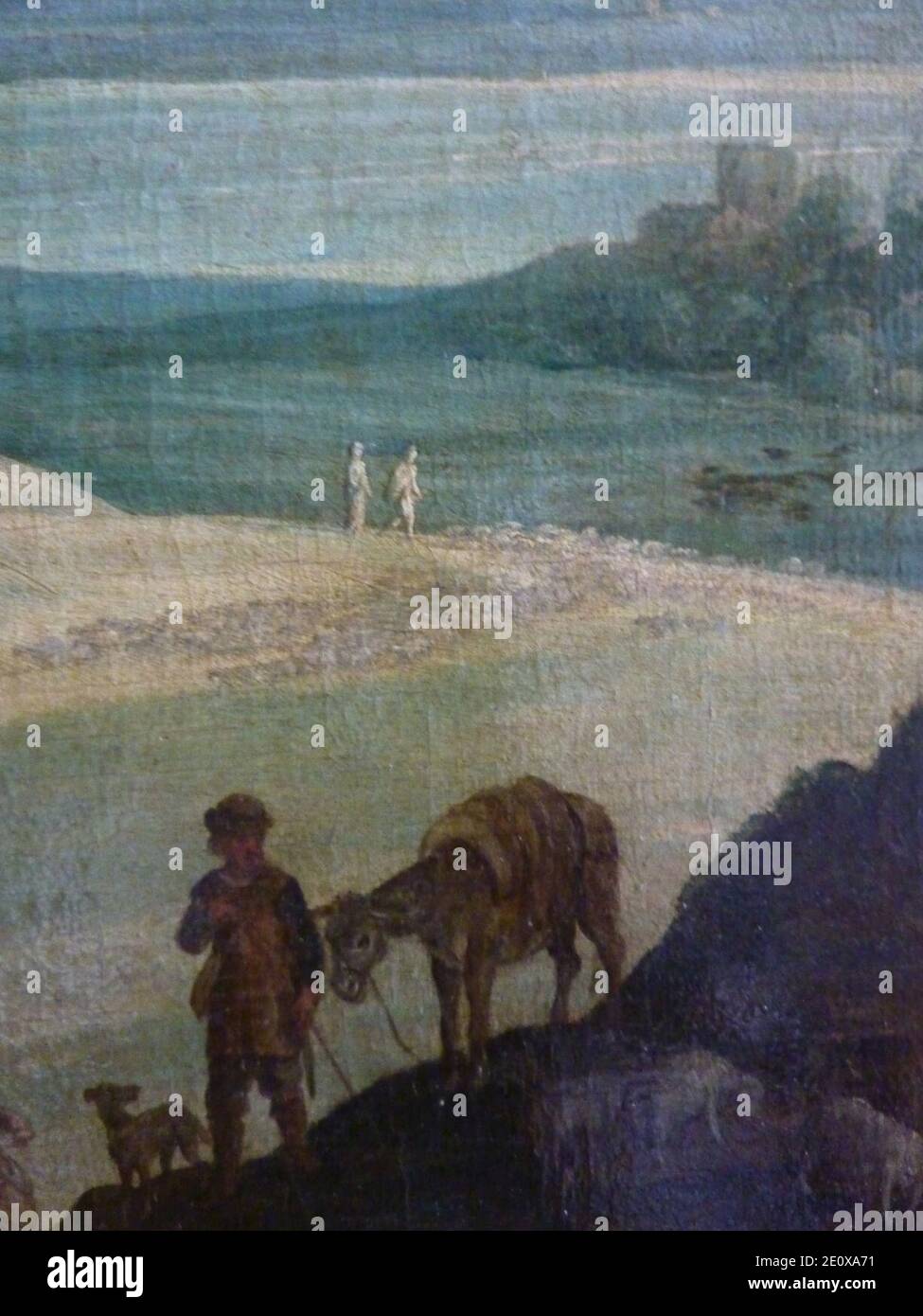 Les pèlerins d'Emmaüs par Paul Bril - détail de marche de fond. Banque D'Images