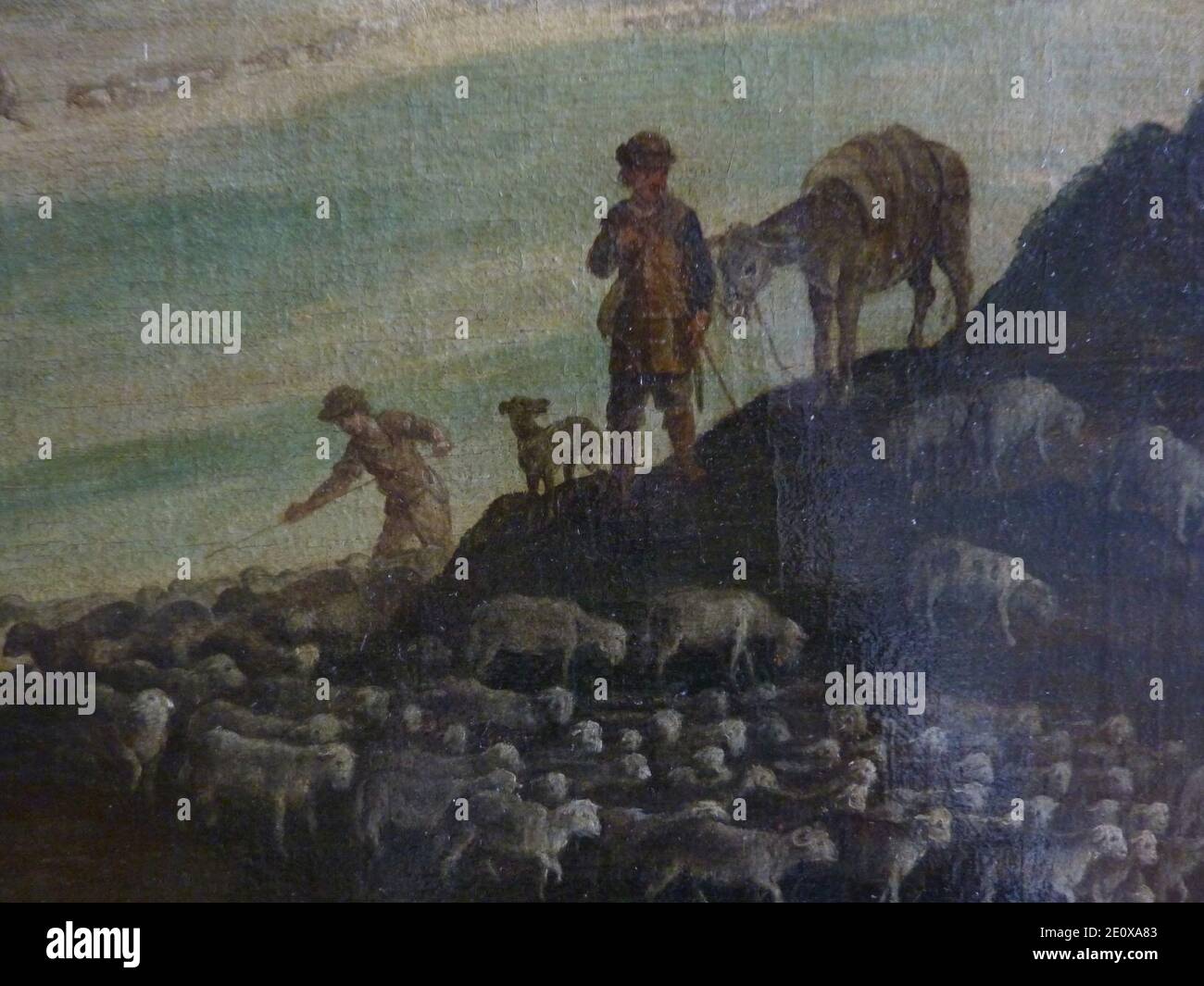 Les pèlerins d'Emmaüs par Paul Bril - détail des bergers centraux. Banque D'Images