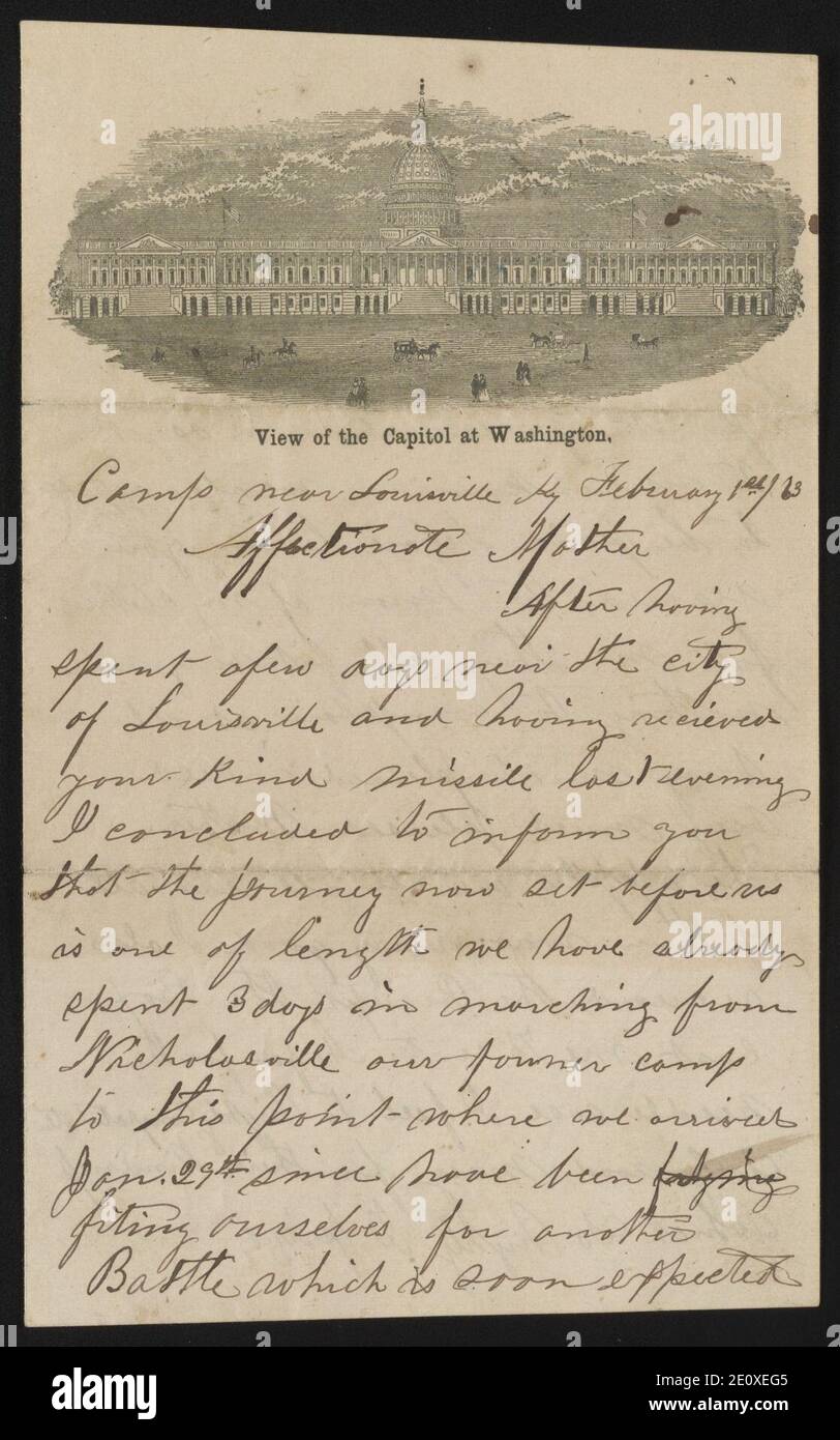 Lettre de Isaac McCoy à sa mère, Nancy McCoy, de Louisville, Kentucky, de représentation
