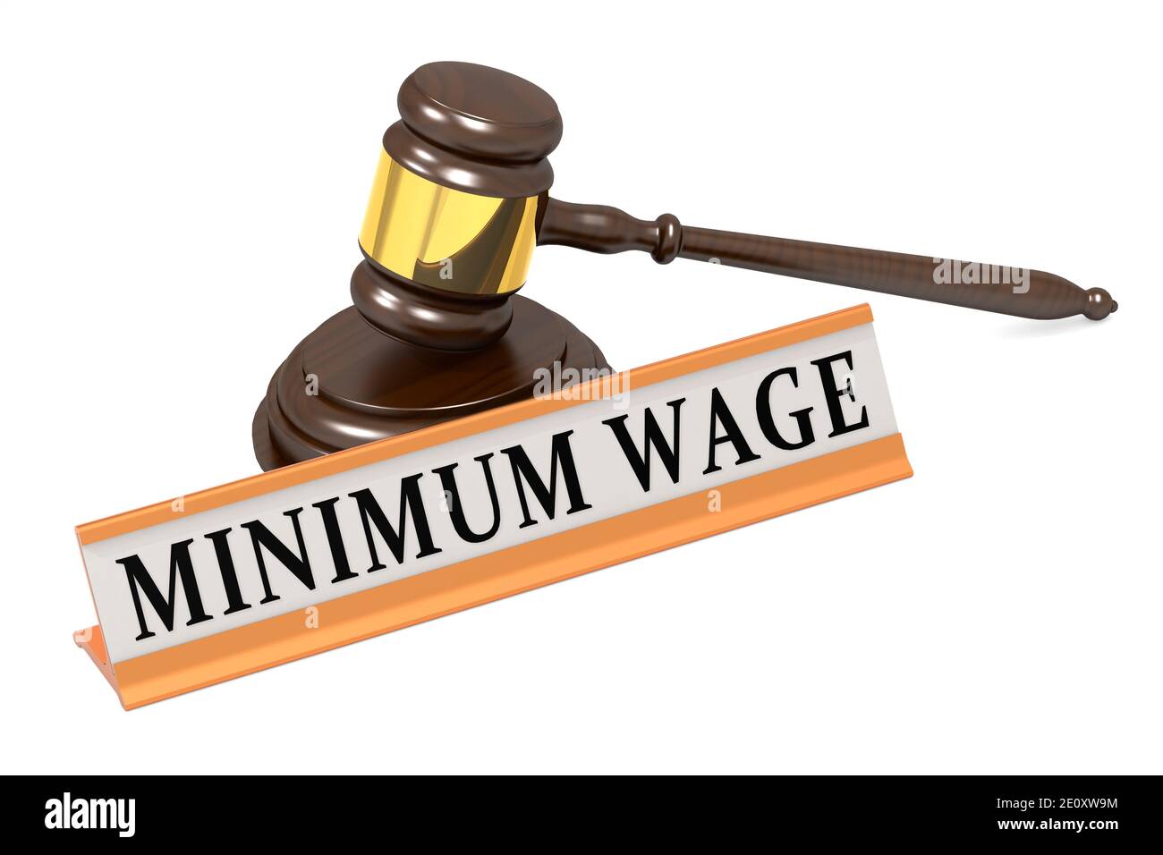 Le juge en bois gavel et le salaire minimum bannière, rendu 3d Banque D'Images