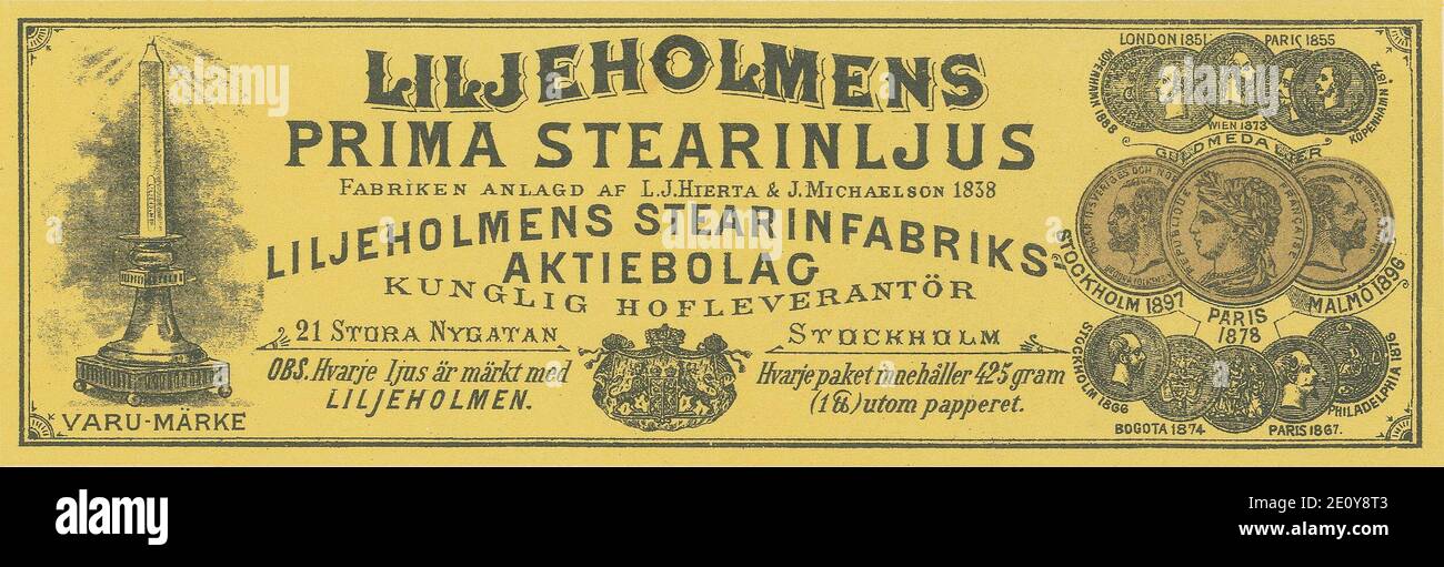 Liljeholmens stearinfabrik etikett. Banque D'Images