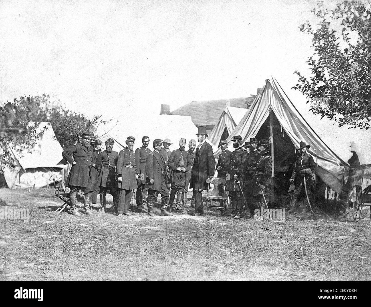Lincoln sur le champ de bataille d'Antietam. Banque D'Images