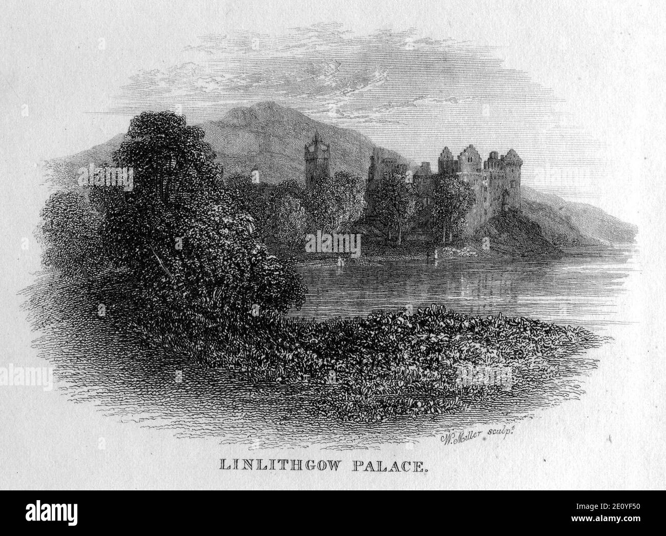 Linlithgow Palace vignette gravure par William Miller après anon. Banque D'Images