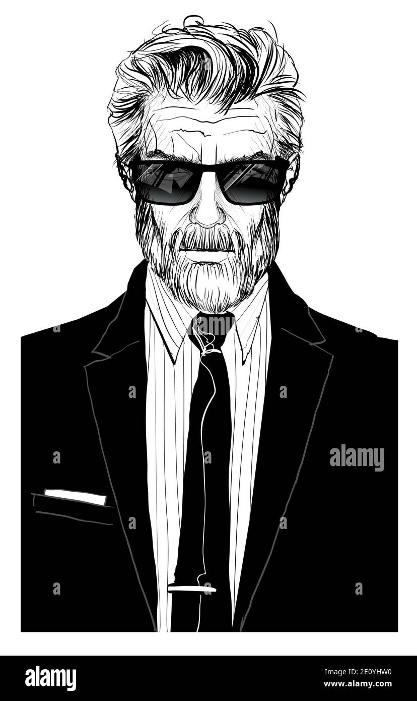 Portrait imaginaire d'un homme d'affaires mature en costume, cravate et lunettes de soleil - illustration vectorielle Illustration de Vecteur
