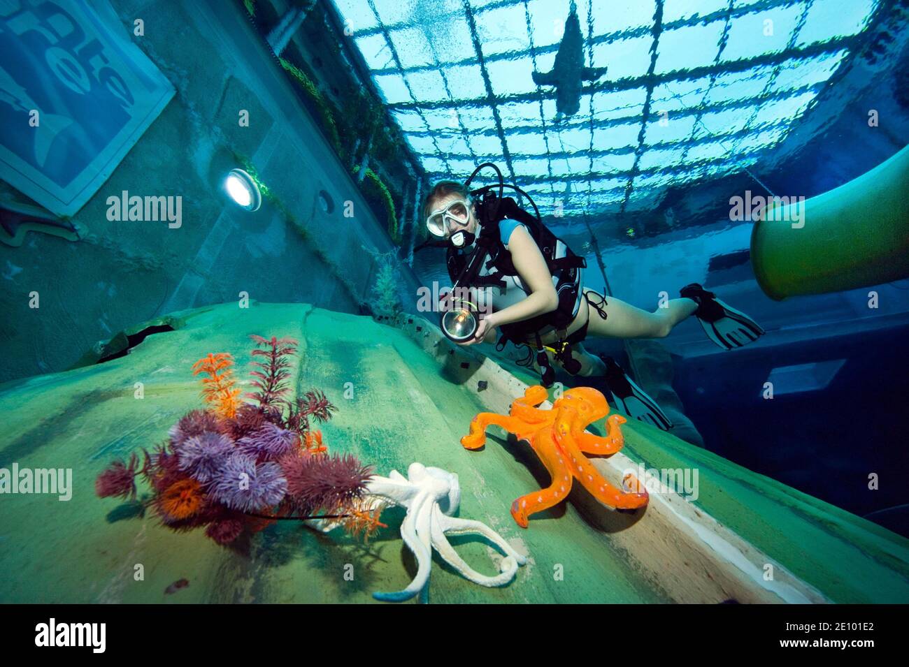 Plongeur dans la piscine intérieure de plongée, Monte Mare, Rheinbach, Allemagne, Europe Banque D'Images