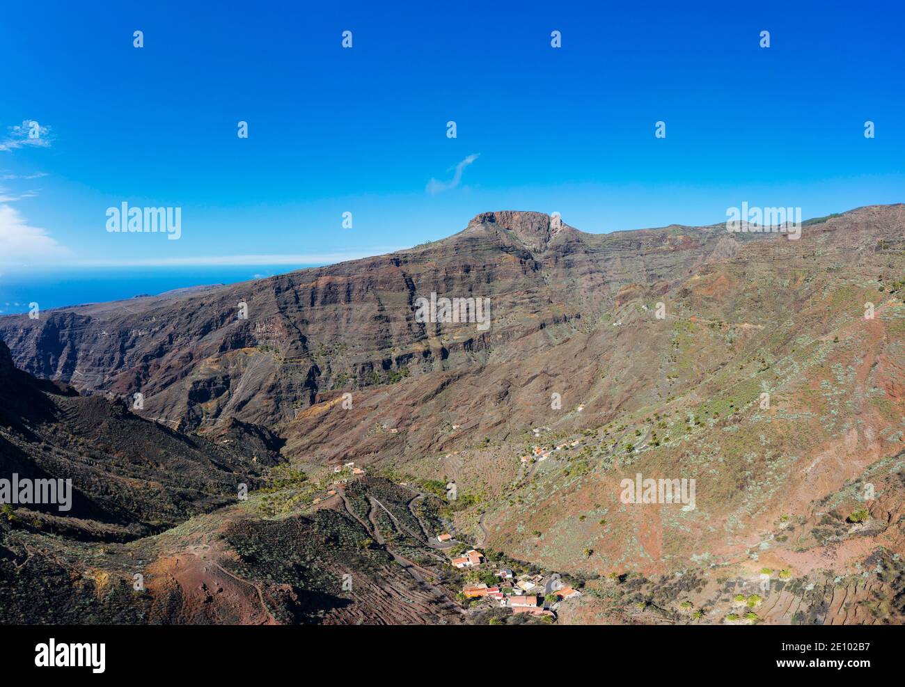 Table montagne Fortaleza, Barranco de Erque, colonies Erque et Erquito, image de drone, la Gomera, îles Canaries, Espagne, Europe Banque D'Images