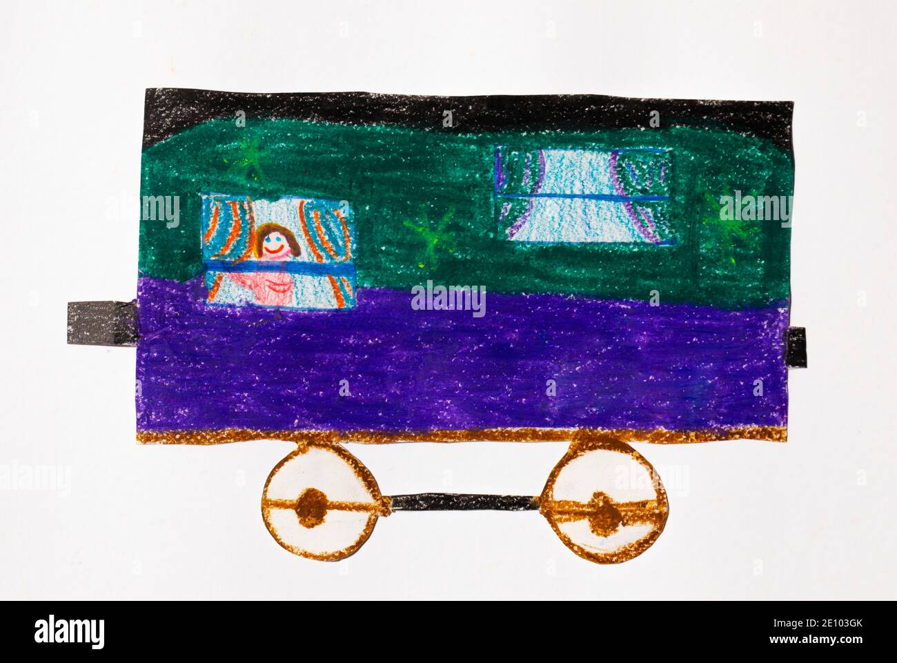 Illustration naïve, dessin pour enfants, wagon de chemin de fer, Autriche, Europe Banque D'Images