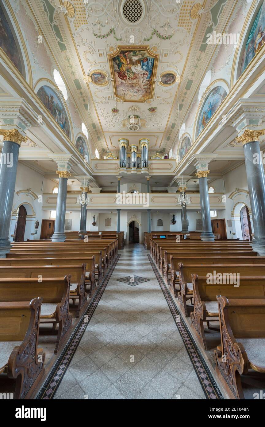 Galerie d'orgue, Église Saint-Benoît, Odelzhausen, haute-Bavière, Bavière, Allemagne, Europe Banque D'Images