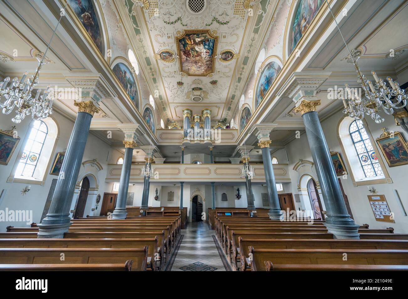 Galerie d'orgue, Église Saint-Benoît, Odelzhausen, haute-Bavière, Bavière, Allemagne, Europe Banque D'Images