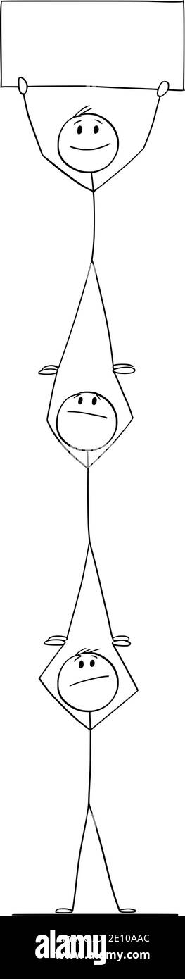 Illustration vectorielle de la figure de bâton de dessin animé d'un groupe d'hommes d'affaires ou d'hommes coopérant en équipe pour obtenir le succès. Concept de travail d'équipe. Affiche vide pour le texte. Illustration de Vecteur