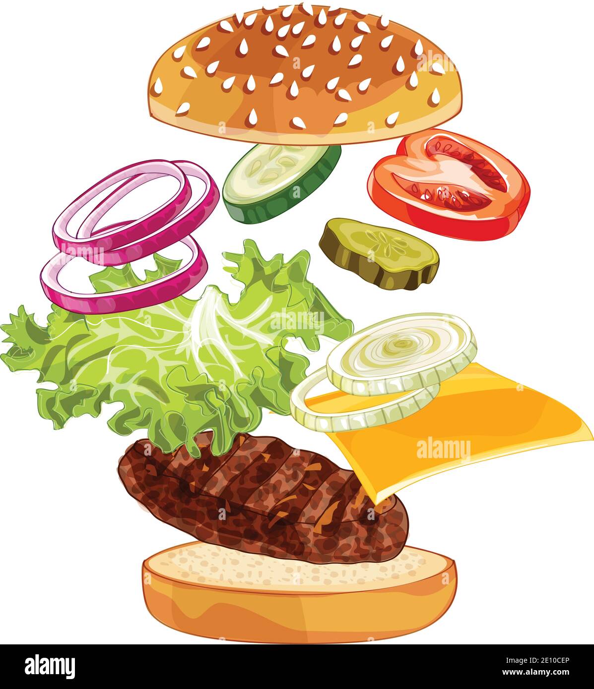 Publicités vectorielles pour hamburgers colorés sur n'importe quel arrière-plan Illustration de Vecteur