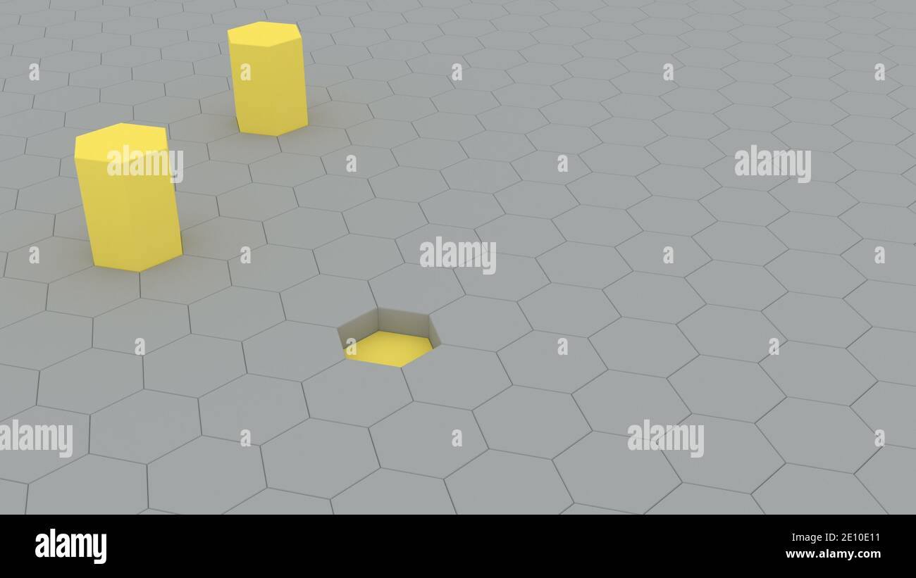 Couleur tendance jaune gris Hexagons dans le style 3d Creative Digital rendu 3d de la grille d'arrière-plan abstraite Banque D'Images