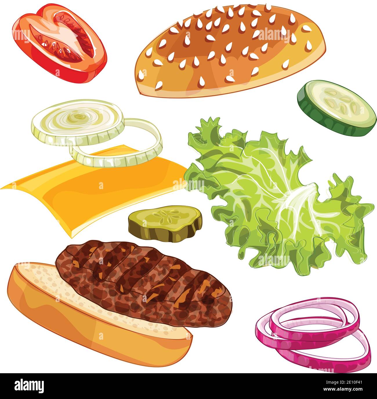Publicités vectorielles pour hamburgers colorés sur n'importe quel arrière-plan Illustration de Vecteur