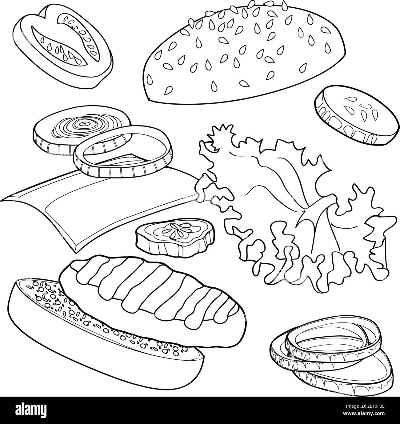 Annonces de hamburgers noir et blanc sur n'importe quel bg Illustration de Vecteur