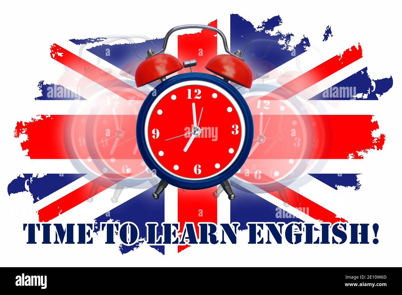 Réveil rétro réglé sur 7 h et drapeau anglais comme impulsion (symbole)  pour commencer à apprendre l'anglais Photo Stock - Alamy