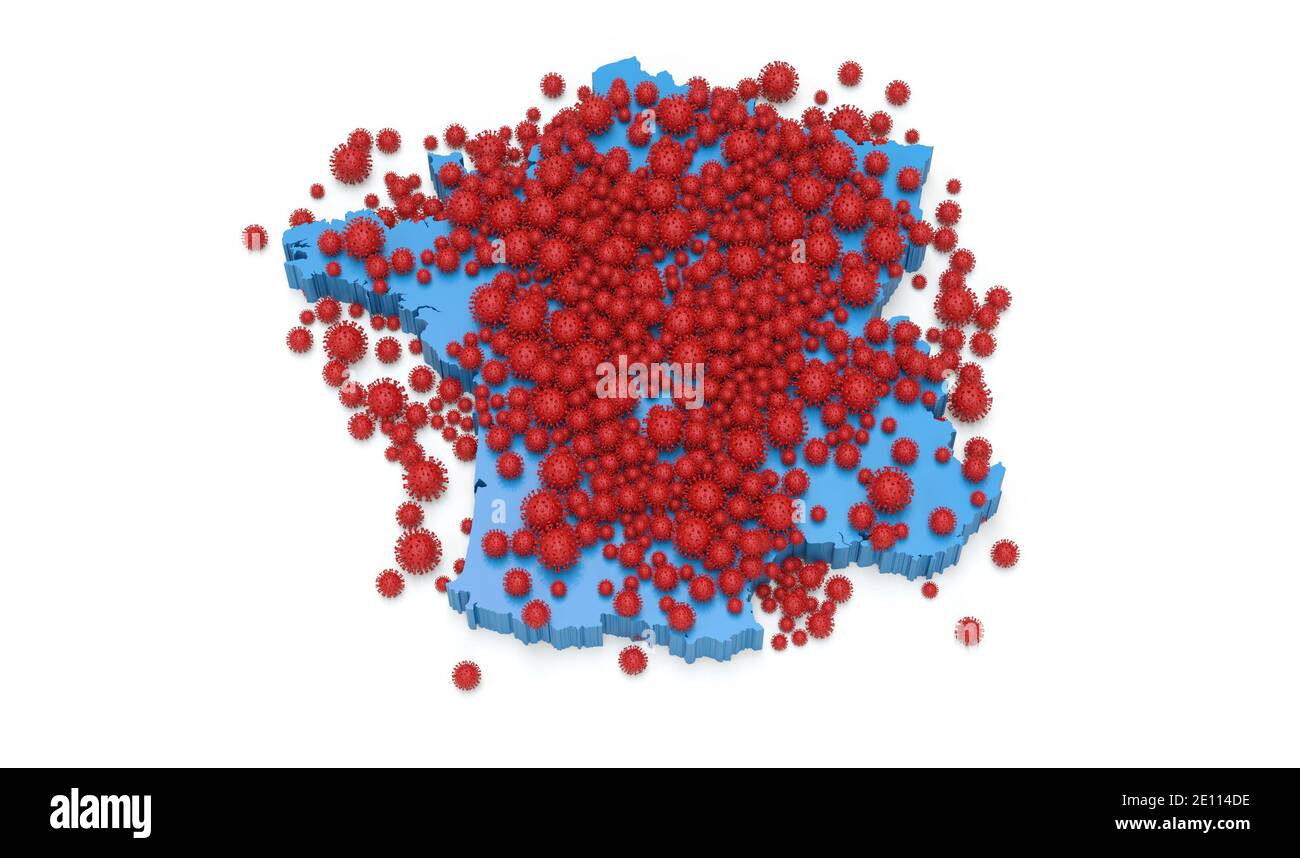 Carte de france couverte de virus - rendu 3D Banque D'Images