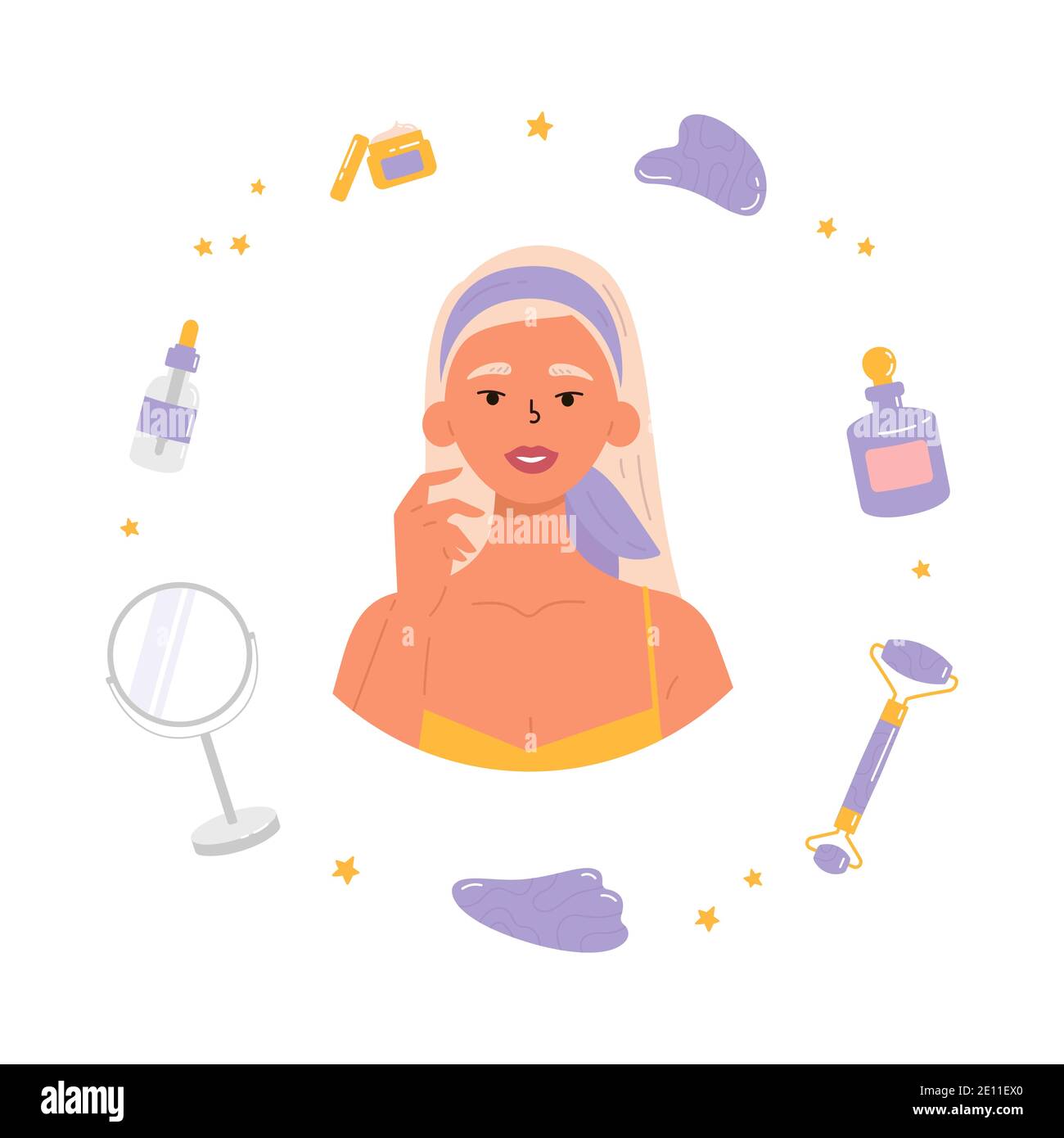 Méthode anti-âge de soin de la peau. Gua Sha. Illustration de Vecteur