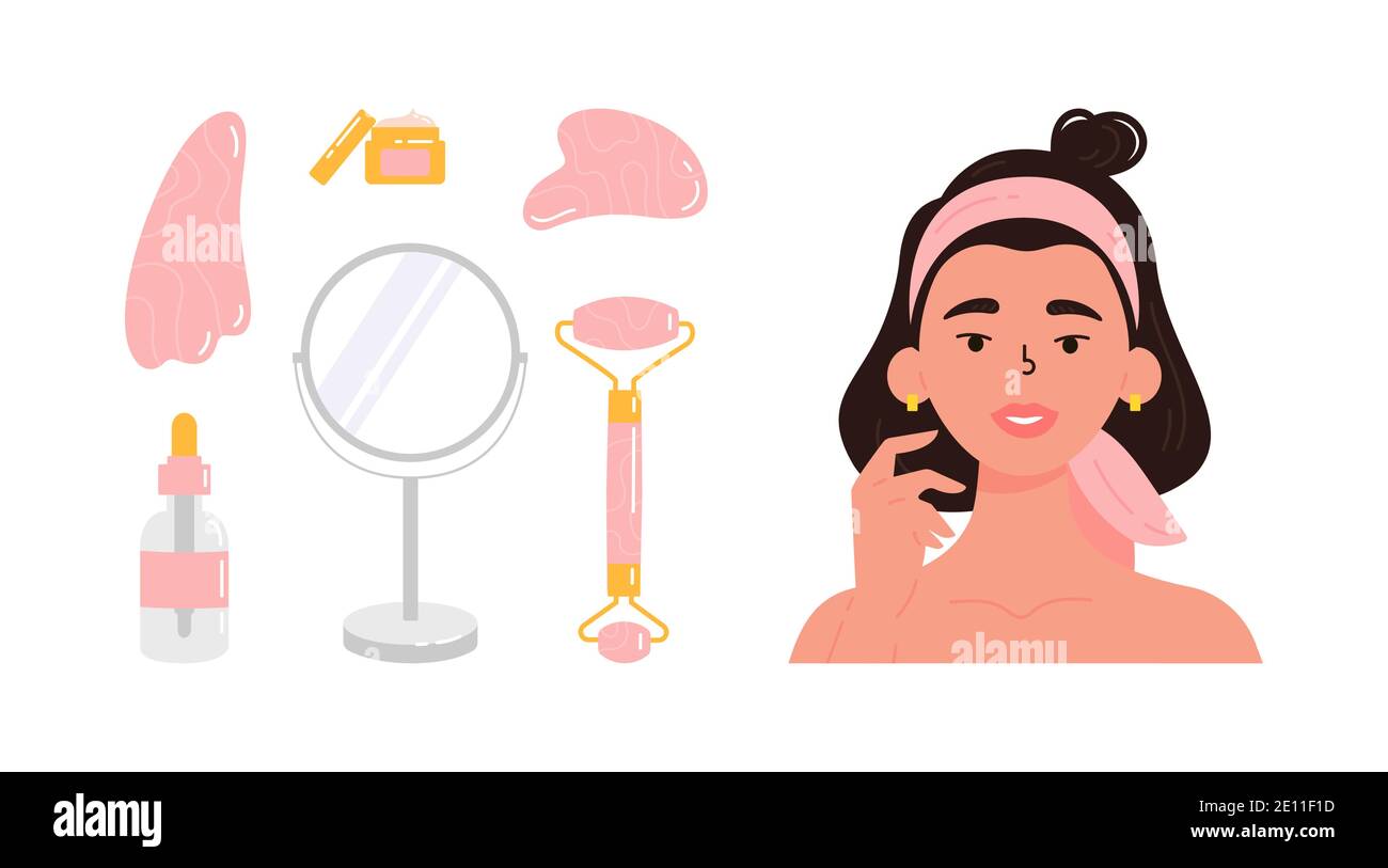 Méthode anti-âge de soin de la peau. Gua Sha. Illustration de Vecteur