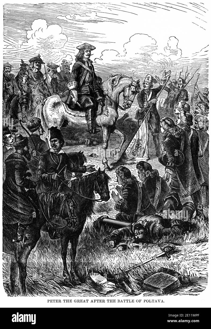 Pierre le Grand après la bataille de Poltava, illustration, Histoire du monde de Ridpath, Volume III, par John Clark Ridpath, LL. D., Merrill & Baker Publishers, New York, 1897 Banque D'Images