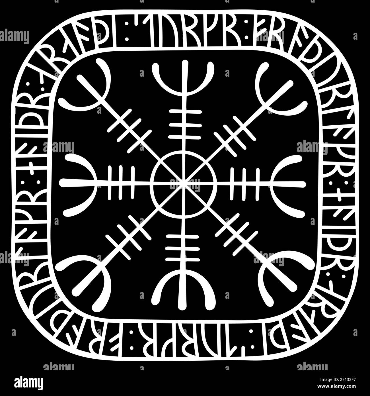 Barre d'Awe, barre de terreur, staves magiques islandaises avec runes scandinaves, Aegishjalmur design vintage Illustration de Vecteur
