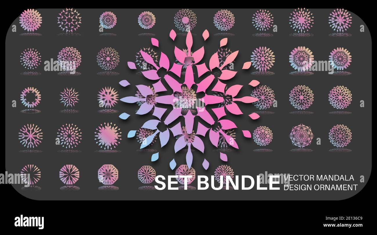 ensemble de motifs de mandala. décoration vectorielle de couleur rose sur fond noir Illustration de Vecteur