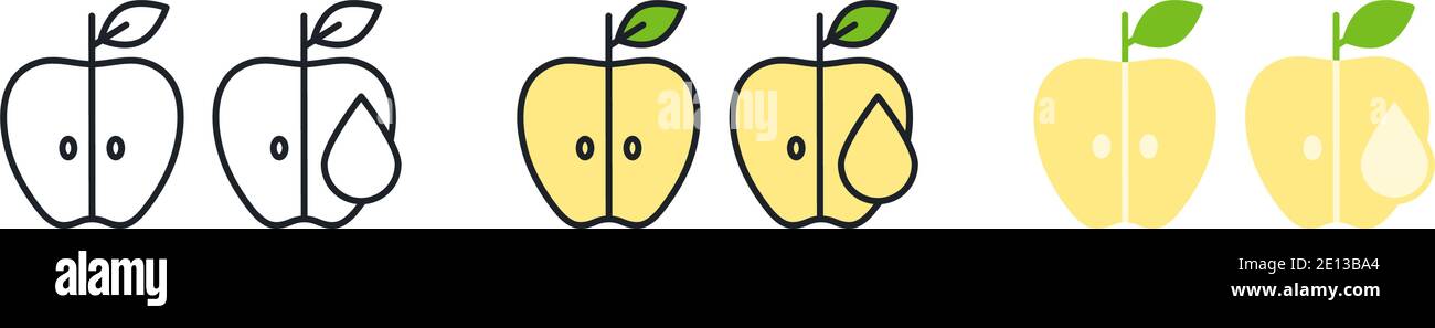 Jus de pomme, symbole de la moitié de pomme. Icône de couleur linéaire, contour, forme, contour. Ligne fine. Design minimaliste moderne. Ensemble de vecteurs. Illustrations de fruits Illustration de Vecteur