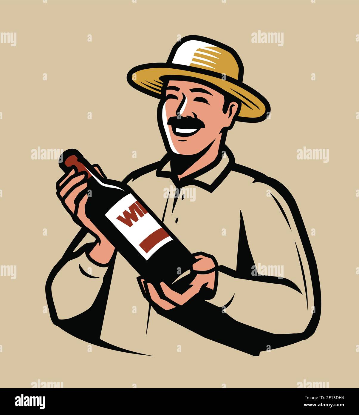 Production de vin. Illustration vectorielle avec bouteille en mains Illustration de Vecteur