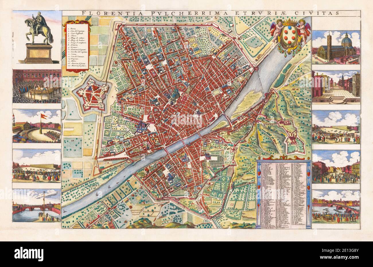 Ancienne carte de Florence, Italie par Venceslaus Hollar , ca 1660 Banque D'Images