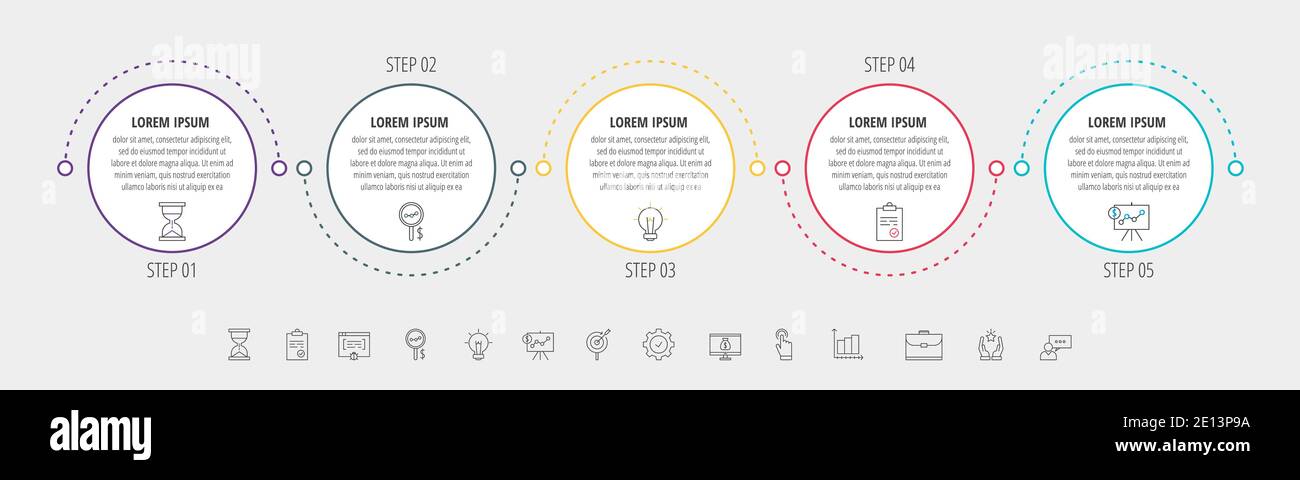 Infographie sur les lignes vectorielles des cercles avec icônes en 5 ...
