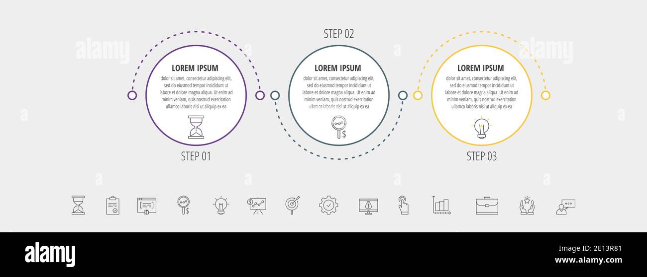 Infographie sur les lignes vectorielles des cercles avec icônes en 3 ...