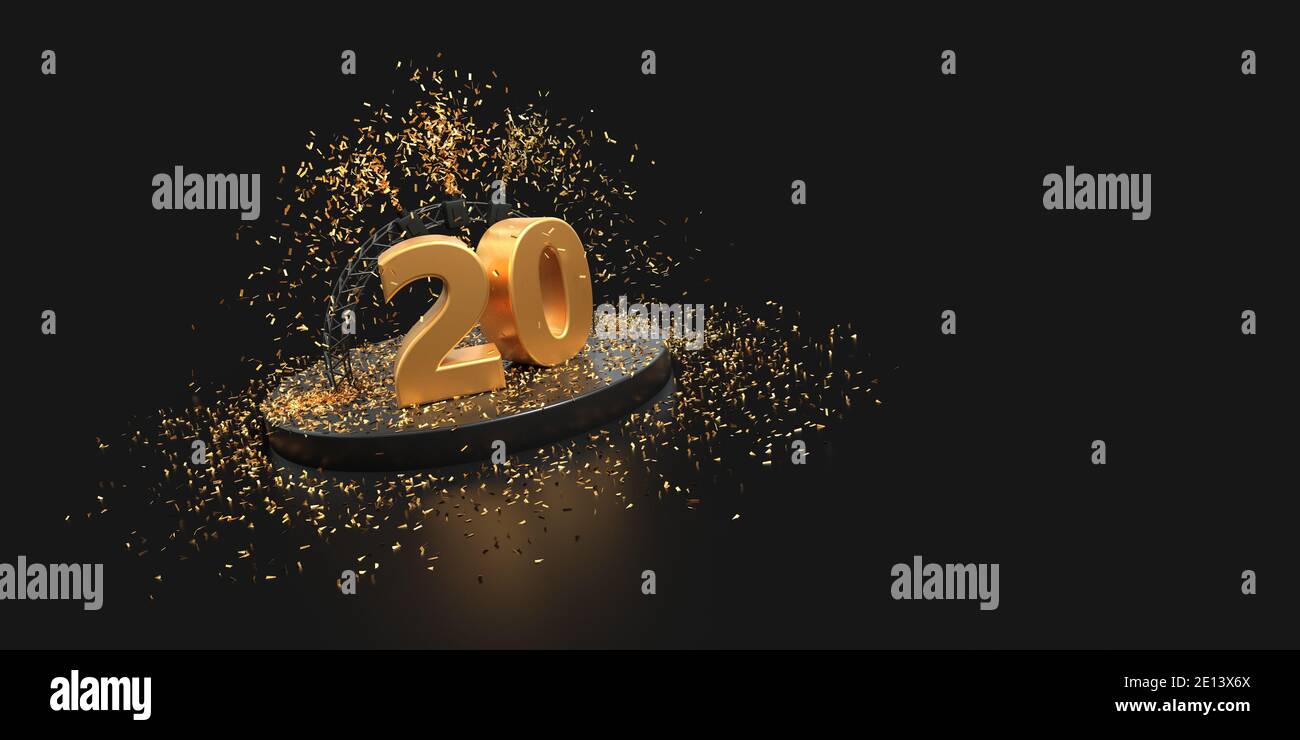 Célébration du vingtième anniversaire avec confetti - rendu 3D Banque D'Images