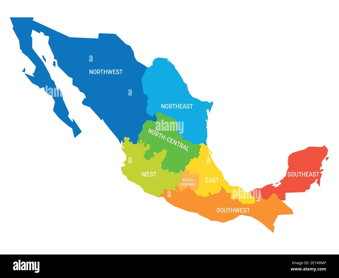 Carte politique colorée du Mexique. Divisions administratives - régions. Carte vectorielle plate simple avec étiquettes. Illustration de Vecteur