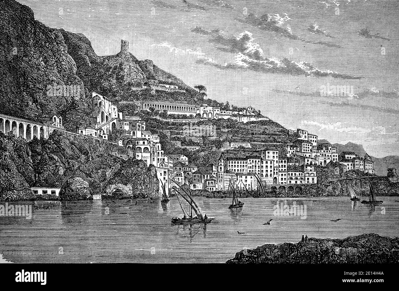 Amalfi en Italie en 1880 / Amalfi en Italien im Jahre 1880, Historisch, historique, numérique reproduction améliorée d'un original du 19ème siècle / digitale Reproduktion einer Originalvorlage aus dem 19. Jahrhundert, Banque D'Images