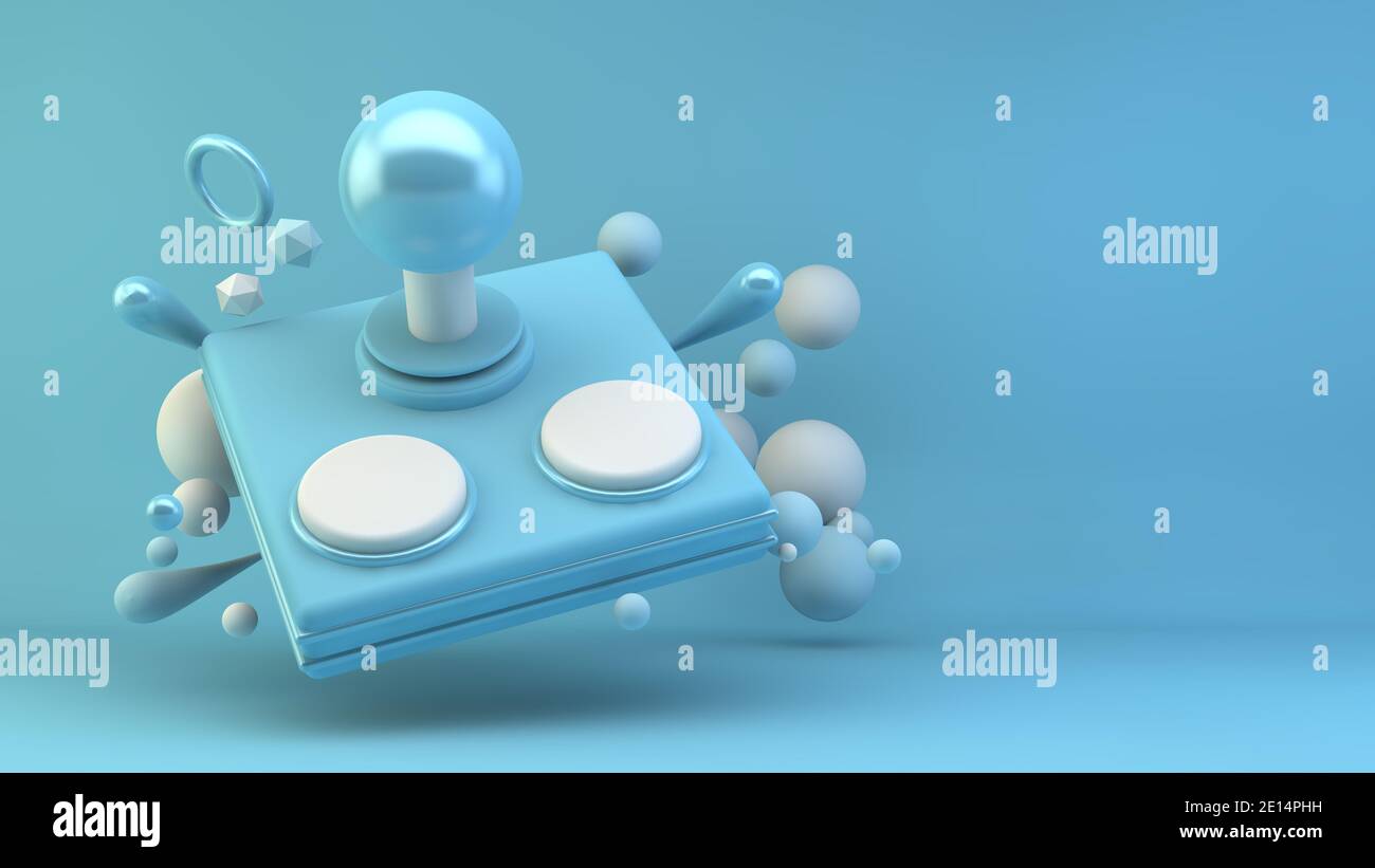 Manette de jeu rétro en rendu 3d bleu Banque D'Images