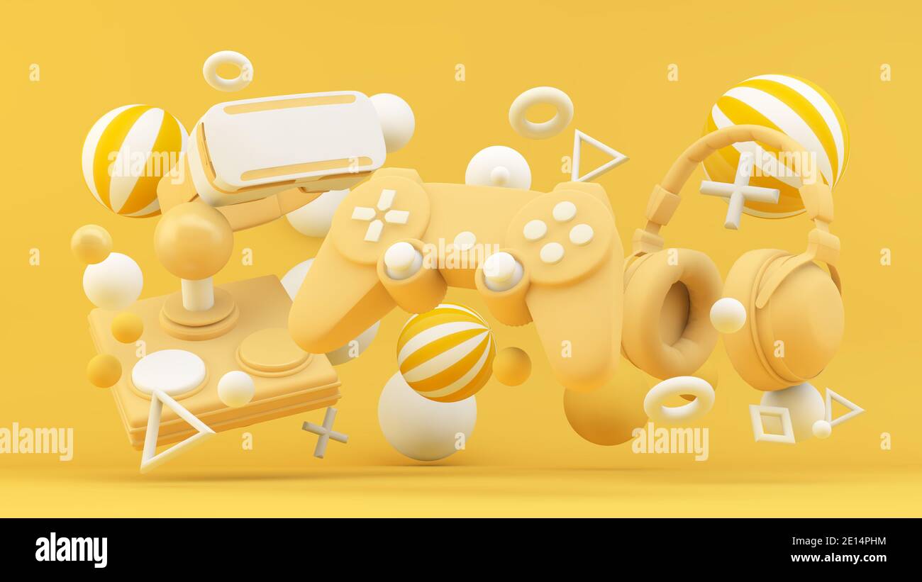 Équipement de gamer en rendu 3d sur fond jaune Banque D'Images