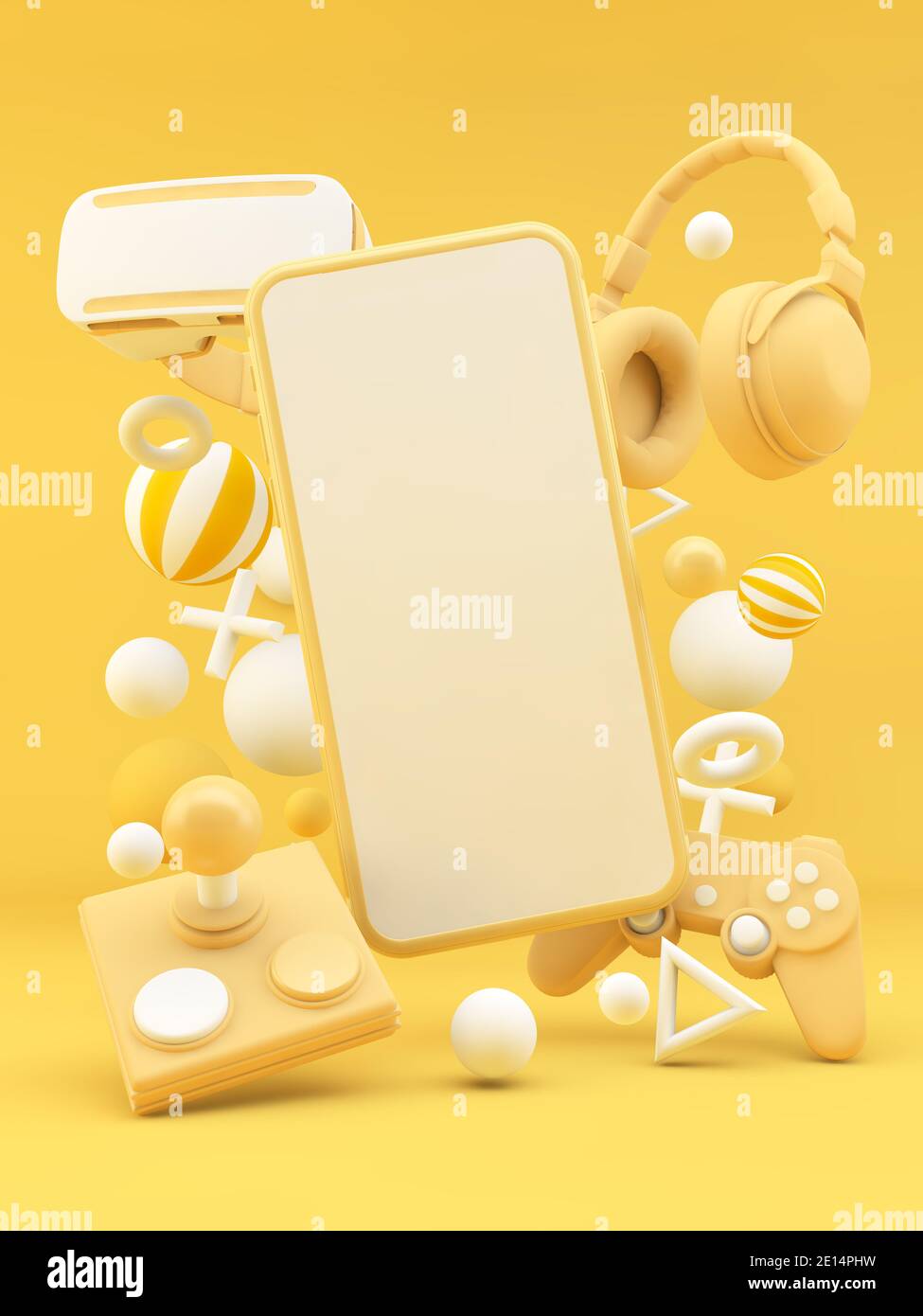 Maquette de jeu mobile sur fond jaune Banque D'Images