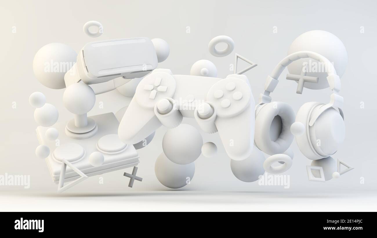Équipement de gamer dans le concept de rendu 3d blanc Banque D'Images