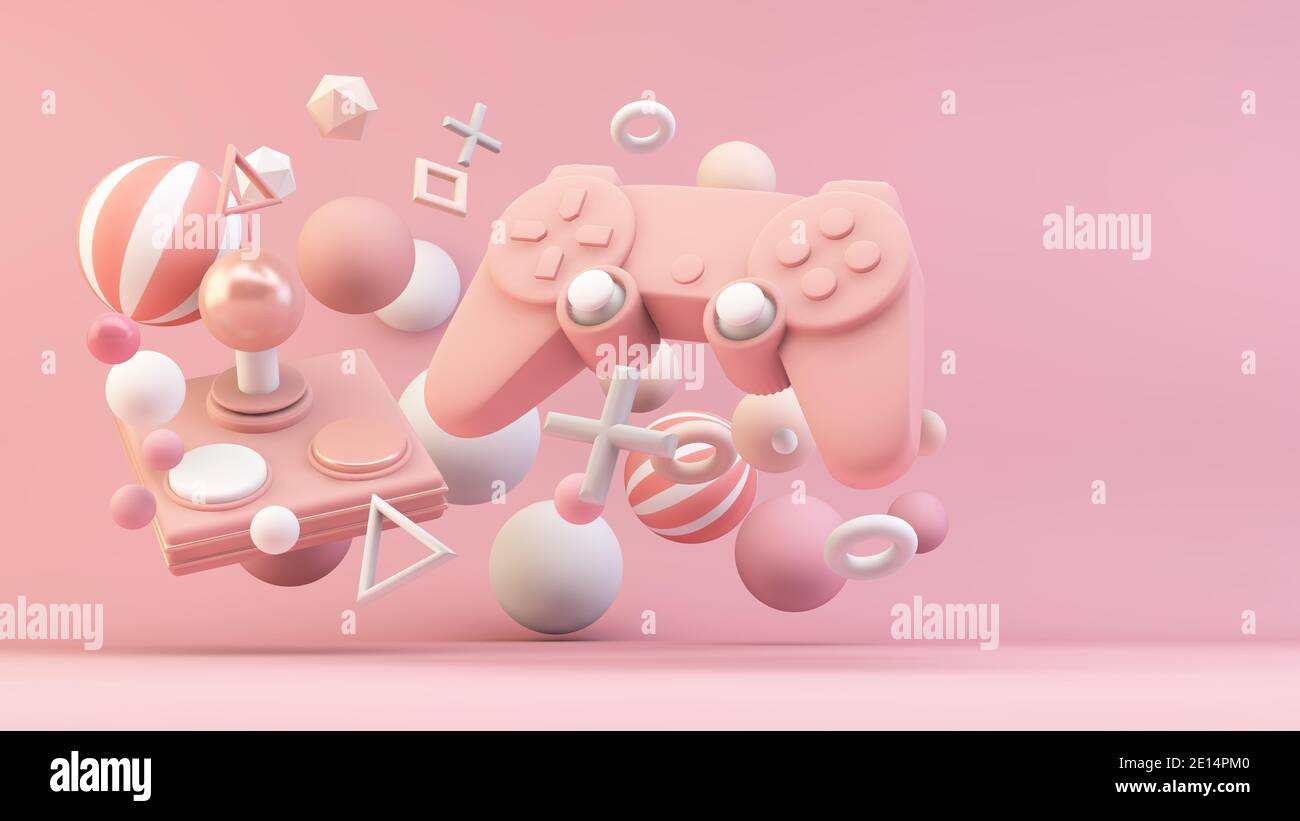 Contrôleurs de jeu roses rendu 3d Banque D'Images