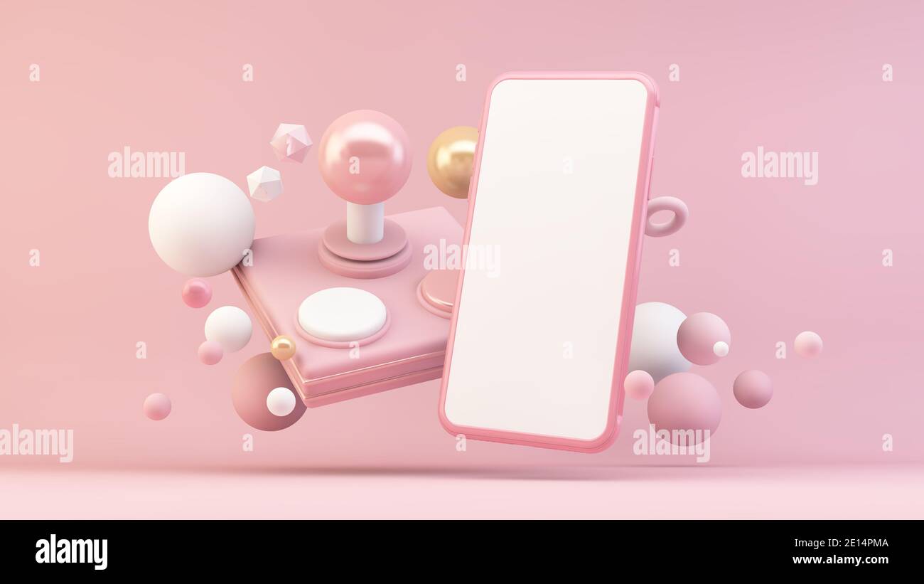 Maquette de téléphone mobile rose avec rendu 3d rétro par joystick Banque D'Images