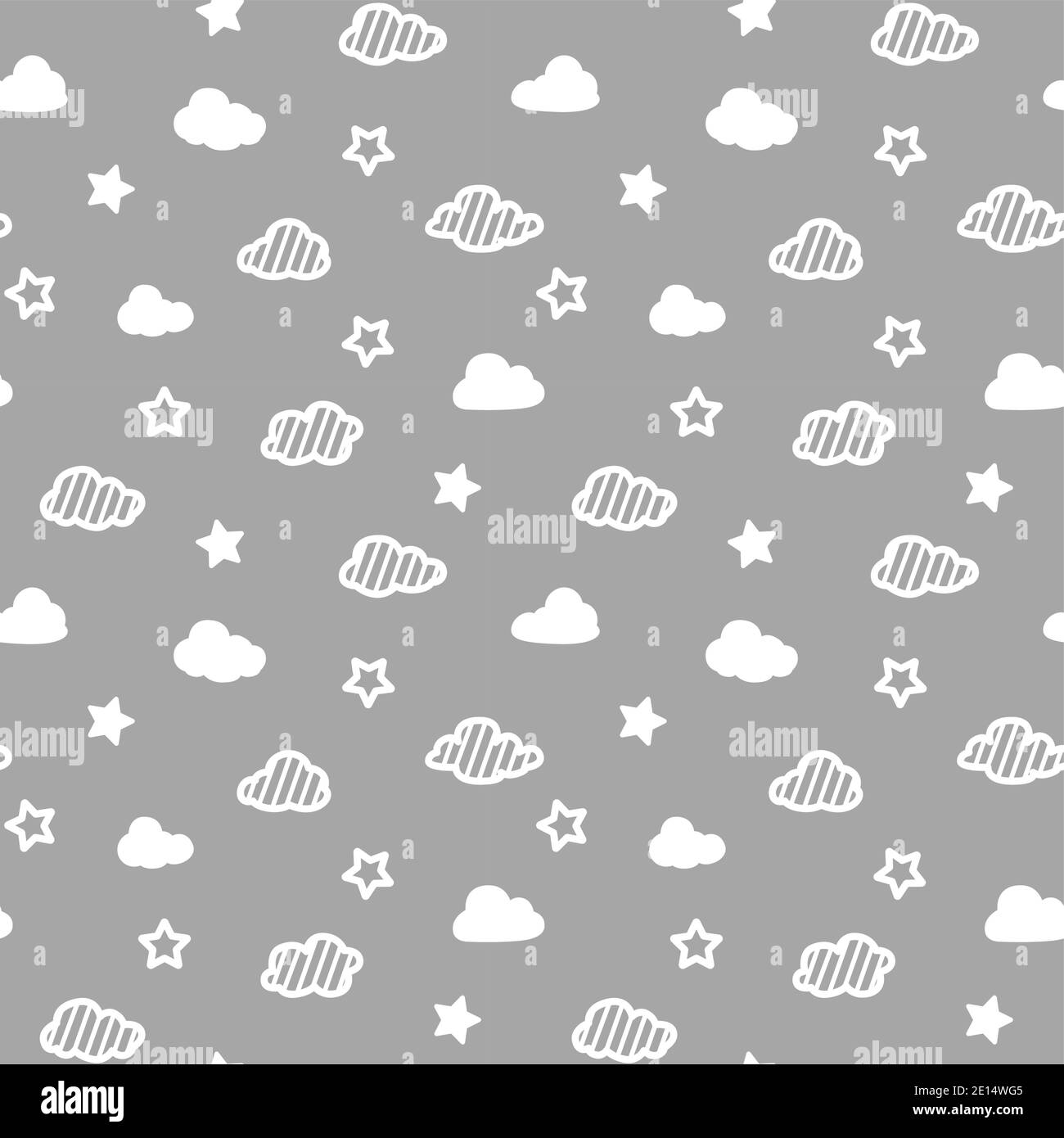 Motif nuages et étoiles sans couture. Motif blanc et gris pour l'impression, le tissu ou le papier. Illustration de Vecteur