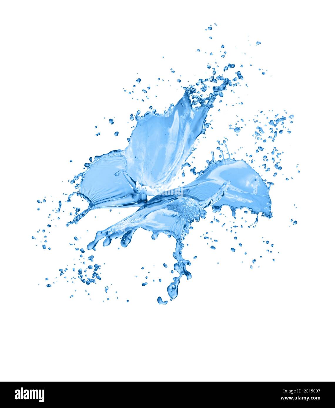 Papillon réaliste faite de projections d'eau et de gouttes isolé sur fond bleu Banque D'Images