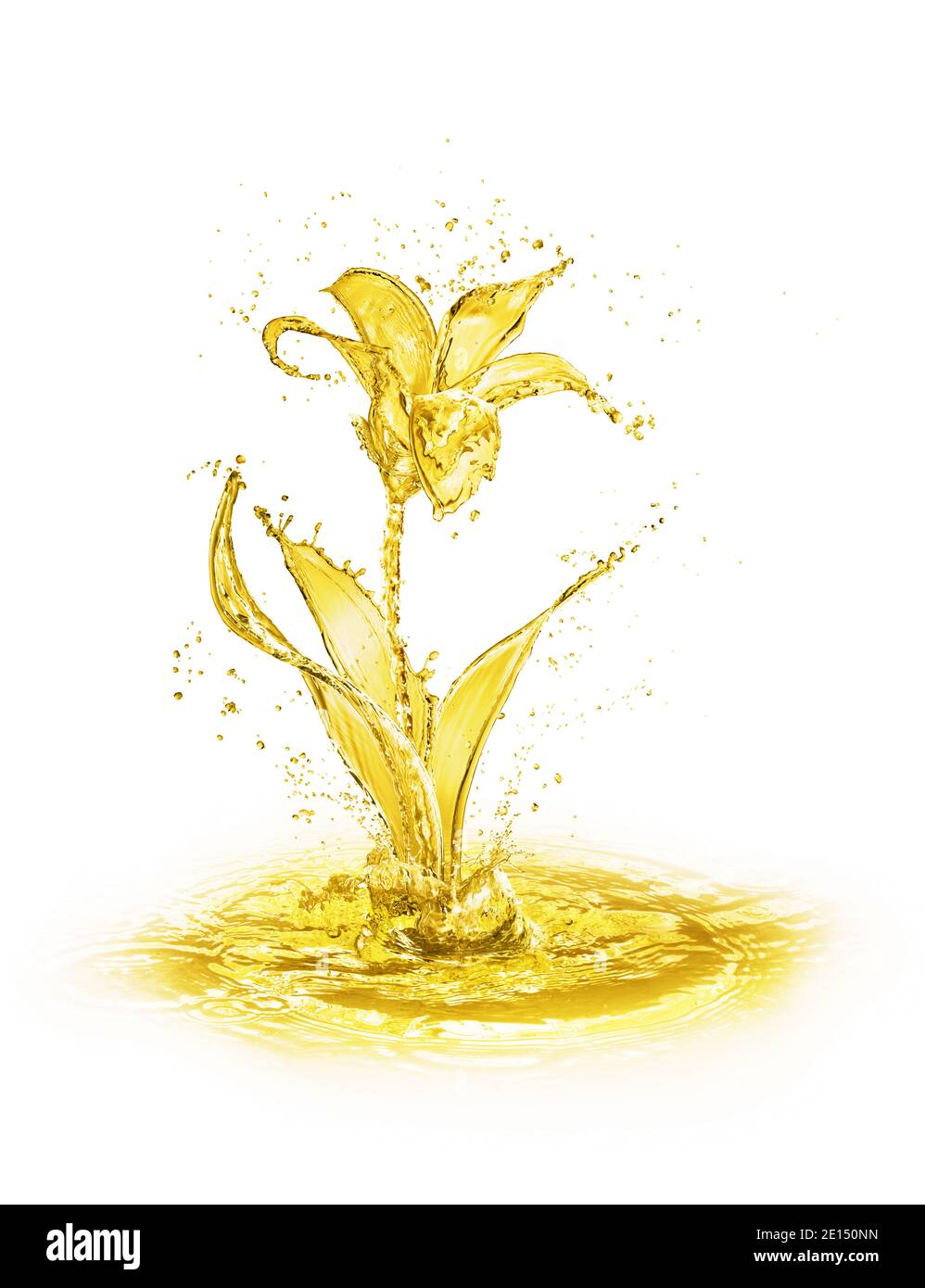 fleur dorée constituée de projections d'eau isolées sur fond vide Banque D'Images