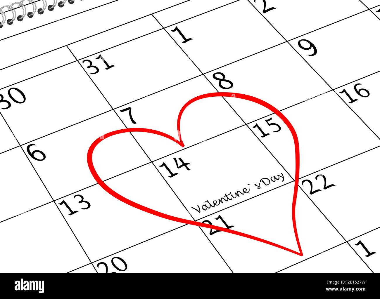 Saint-Valentin S jour I Love You Calendrier page avec coeur Banque D'Images