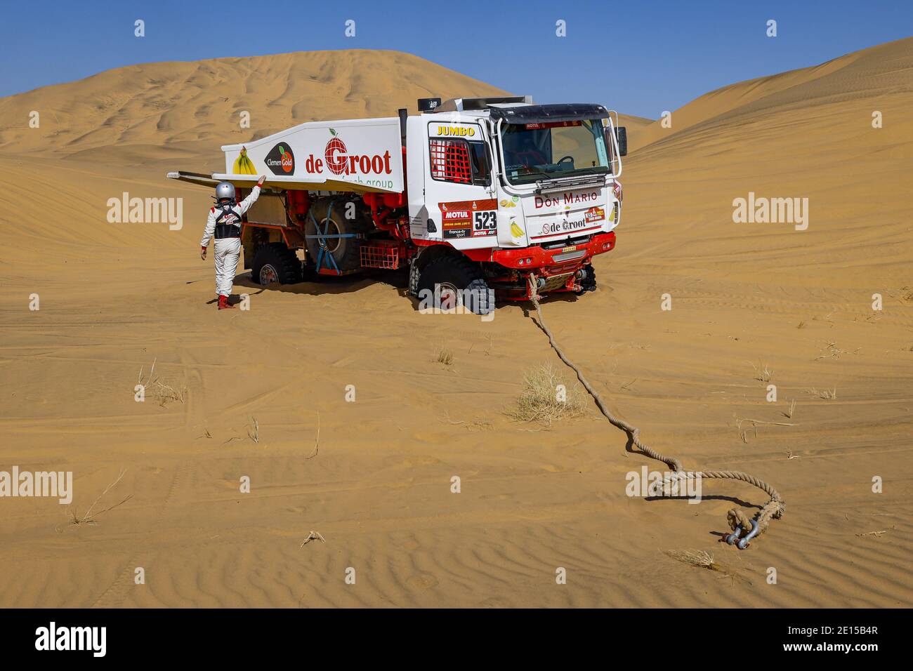 Bisha, Arabie Saoudite. 04e janvier 2021. 523 de Groot William (nld), Snijders Marcel (nld), Gloudemans Bart (nld), Daf, Team de Groot, Camion, Truck, ambiance pendant la 2ème étape du Dakar 2021 entre Bisha et Wadi Al Dawasir, en Arabie Saoudite le 4 janvier 2021 - photo Floramy Gooden/DPPI/LM crédit: Live Media News Banque D'Images