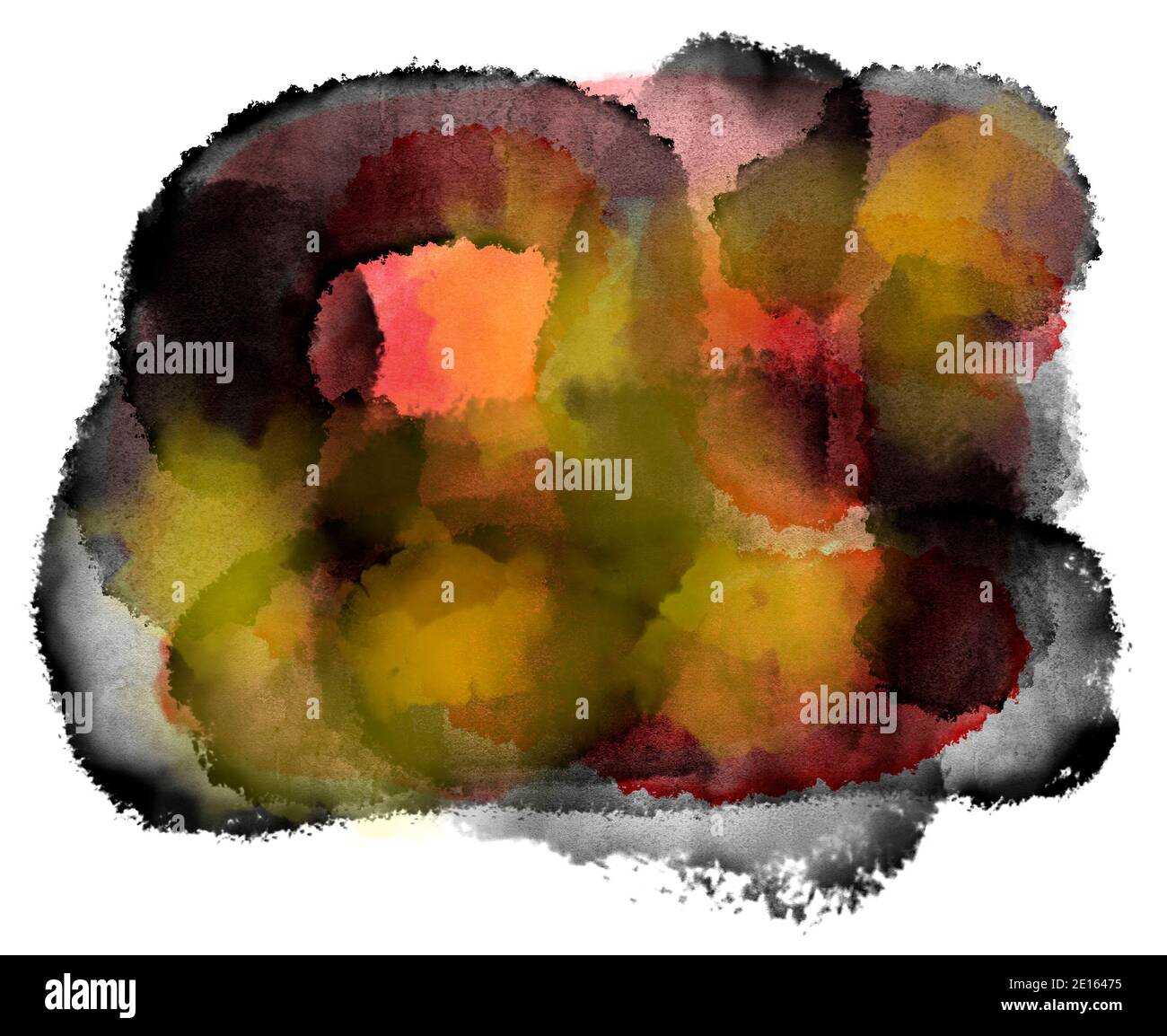Explosion abstraite colorée d'aquarelle en rouge, orange et noir isolée sur fond blanc. Illustration générée par ordinateur. Banque D'Images