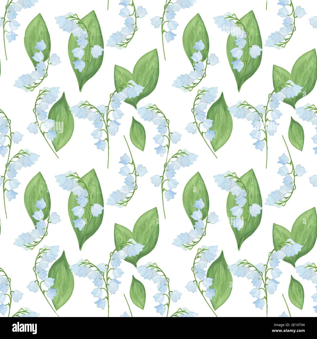 Fleur de Lily-de-la-vallée motif sans couture, aquarelle illustration symbole du printemps et bonheur main des plantes blanches simple répéter ornement pour Banque D'Images