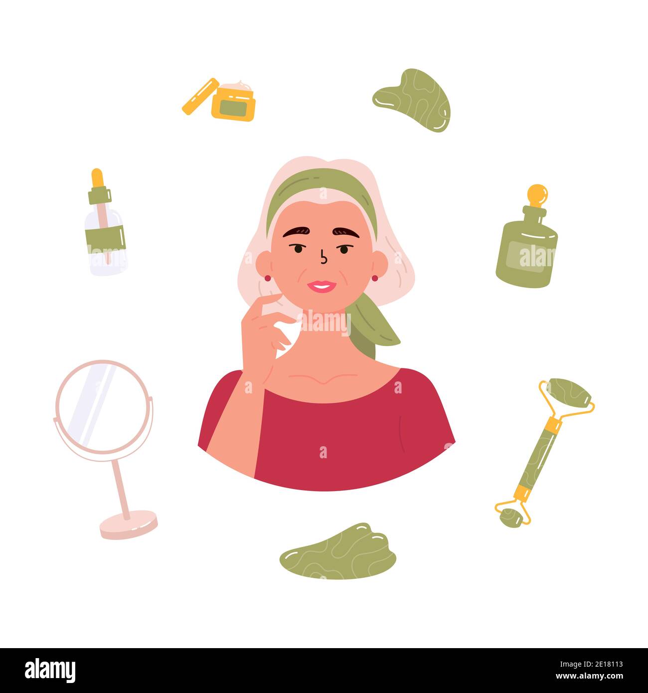 Méthode anti-âge de soin de la peau. Gua Sha. Illustration de Vecteur
